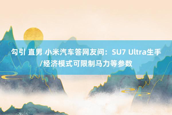 勾引 直男 小米汽车答网友问：SU7 Ultra生手/经济模式可限制马力等参数